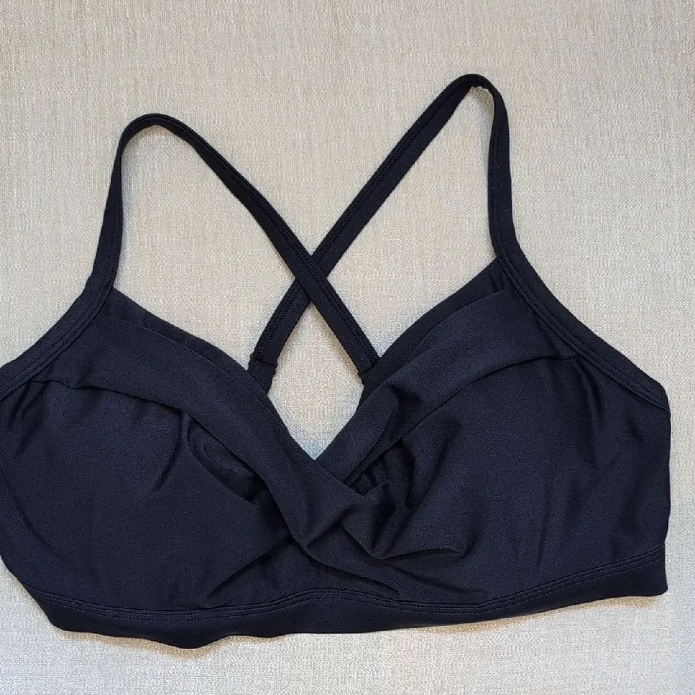 Athleta Active Navy Blue Twist Up Bikini Top Size 36D/DD Swim Workout Top